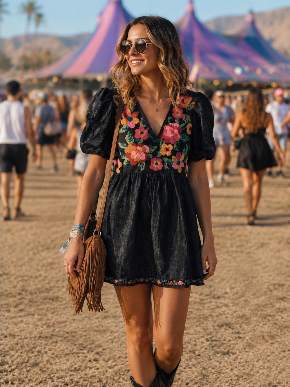 FREE PEOPLE Cotton Blend Mini Dress Needle Point Flowers (small flaw) Size Small